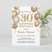 30歳の誕生日を祝う白と金ゴールドの風船 招待状 (スタンド正面)