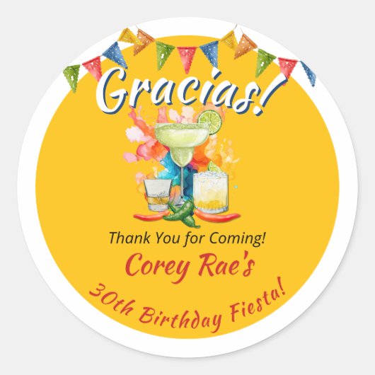 30歳の誕生日を祝して カスタム "Gracias" ラウンドシール (正面)