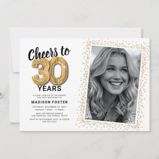 30歳の誕生日を記念して フォト三十周年誕生日 招待状 (正面)