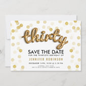 30歳の誕生日を記念するゴールド風船とグリッター 招待状 (正面)