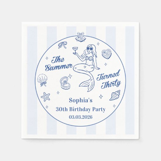 30歳の誕生日を迎えた夏かわいらし スタンダードカクテルナプキン (正面)