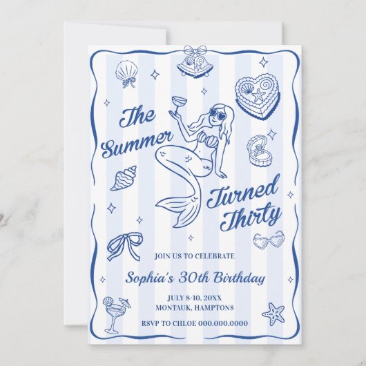 30歳の誕生日を迎えた夏かわいらし 招待状 (正面)