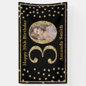30歳の誕生日を迎えるおめでとう、ブラックと金ゴールドの写真 横断幕 (縦)
