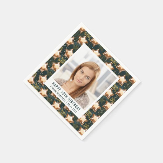 30歳の誕生日を迎えるフォトグラムスター風船 スタンダードカクテルナプキン (角)