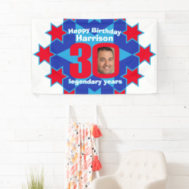 30歳の誕生日を迎える青い白い赤いカスタム写真 横断幕