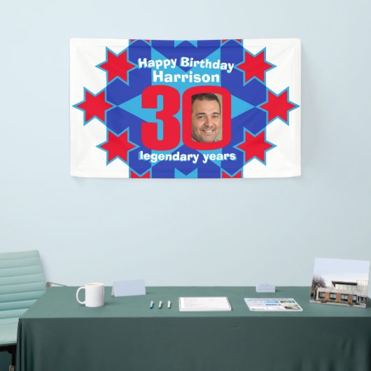 30歳の誕生日を迎える青い白い赤いカスタム写真 横断幕 (トレードショー)
