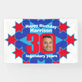 30歳の誕生日を迎える青い白い赤いカスタム写真 横断幕 (横)