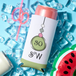 30歳の誕生日を追加イニシャル任意の年齢の緑の白 スリム缶クーラー