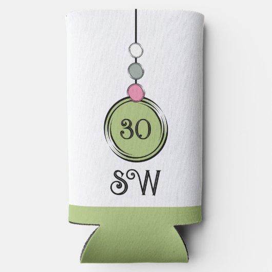 30歳の誕生日を追加イニシャル任意の年齢の緑の白 スリム缶クーラー (裏面)