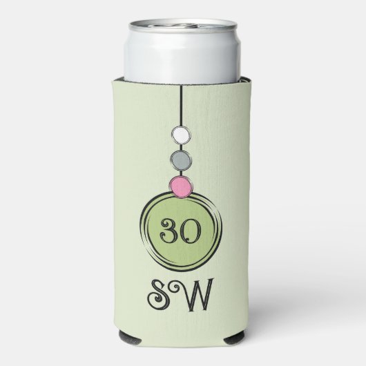 30歳の誕生日を追加イニシャル任意の年齢緑のピンク スリム缶クーラー (Seltzer裏面)