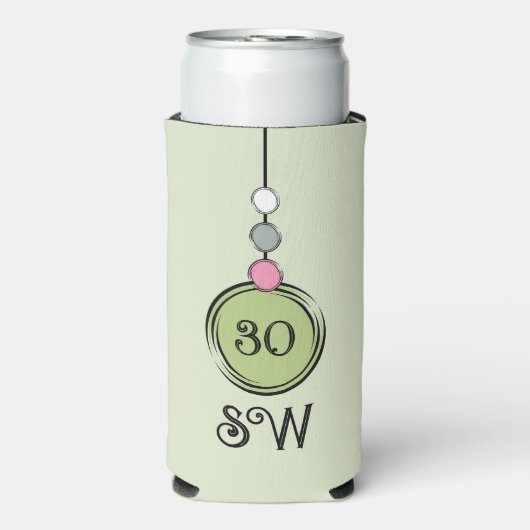 30歳の誕生日を追加イニシャル任意の年齢緑のピンク スリム缶クーラー (Seltzer正面)