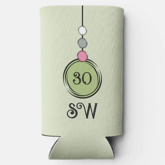 30歳の誕生日を追加イニシャル任意の年齢緑のピンク スリム缶クーラー (裏面)