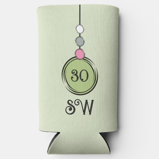 30歳の誕生日を追加イニシャル任意の年齢緑のピンク スリム缶クーラー (正面)