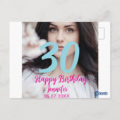 30歳の誕生日を追加 名前 日付 年 白黒写真 ポストカード (裏面)