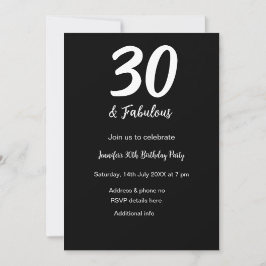 30歳の誕生日を追加name date year black QR 招待状 (正面)