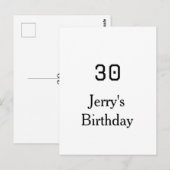 30歳の誕生日を飾るシンプルな名前と日付 ポストカード (正面/裏面)