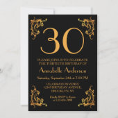 30歳の誕生日を飾るモダンなゴールドとブラックのヴィンテージスタイル 招待状 (正面)