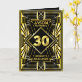 30歳の誕生日アールデコ金ゴールドBlack 素晴らし Gatsby カード (黄色い花)