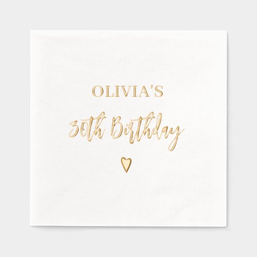 30歳の誕生日エレガントハートモダン金ゴールド 箔ナプキン (正面)
