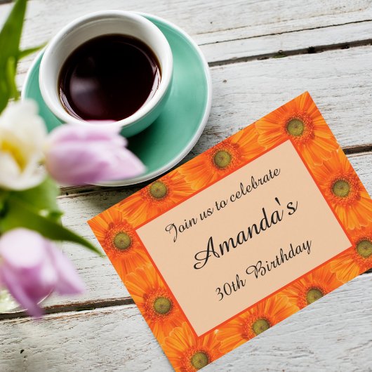 30歳の誕生日オレンジフローラお祝い 招待状
