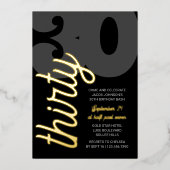 30歳の誕生日オーバーサイズ30スクリプト黒金ゴールド 箔招待状 (正面)