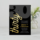 30歳の誕生日オーバーサイズ30スクリプト黒金ゴールド 箔招待状 (立ち正面)