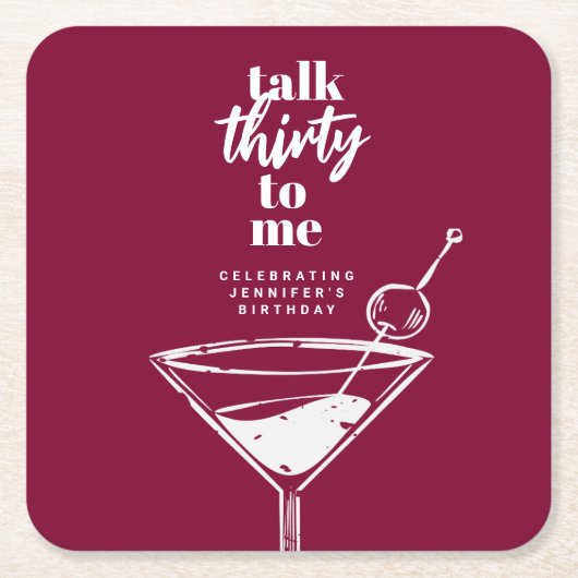 30歳の誕生日カクテルパーティー スクエアペーパーコースター (正面)
