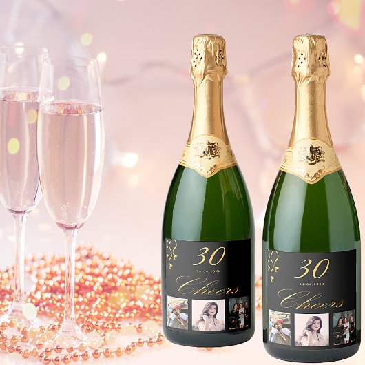 30歳の誕生日カスタムパーティー写真黒金ゴールド応援 スパークリングワインラベル