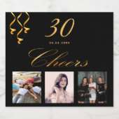 30歳の誕生日カスタムパーティー写真黒金ゴールド応援 スパークリングワインラベル (シングルラベル)