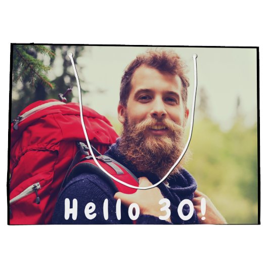 30歳の誕生日カスタム写真こんにちは30歳の男 ラージペーパーバッグ (裏面)