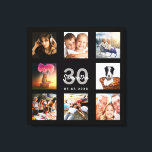 30歳の誕生日カスタム写真コラージュ黒モノグラム キャンバスプリント<br><div class="desc">30歳ユニークの誕生日の贈り物や記念祝品、あなたの写真のコラージュで彼女の人生。彼女の家族、友人、ペット、趣味、または夢の旅行先の画像を追加。名前、年齢30と日付をパーソナライズして追加。灰色と白の文字。シックな黒の背景。白やバラの金ゴールド色の背景を持つ私たちの店でも利用可能。</div>