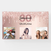 30歳の誕生日カスタム写真バラ金ゴールドピンクグリッター 横断幕 (横)