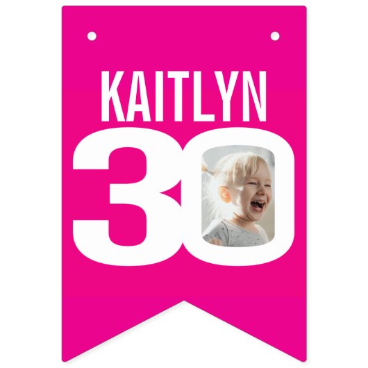 30歳の誕生日カスタム写真ピンク白 バンティングフラッグ (第1の旗)