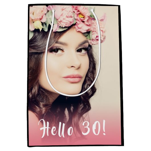 30歳の誕生日カスタム写真hello 30 thriity ミディアムペーパーバッグ (正面)