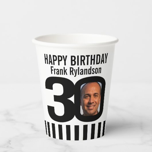 30歳の誕生日カスタム2枚の白黒 紙コップ (正面)