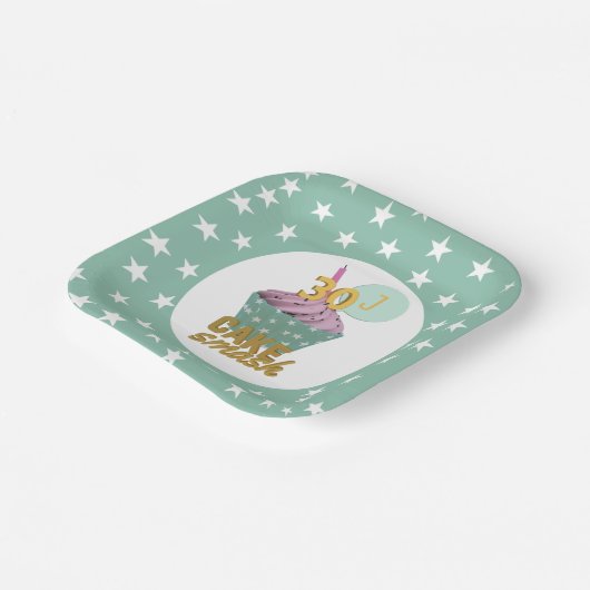 30歳の誕生日カップケーキスマッシュグリーンスターパーティー ペーパープレート (傾斜あり)