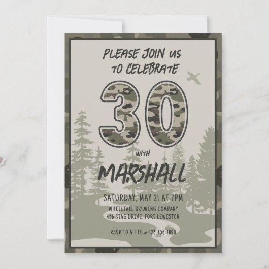 30歳の誕生日カモフラージュの森 招待状 (正面)