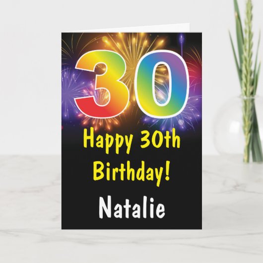 30歳の誕生日カラフルレインボー花火カード カード (正面)