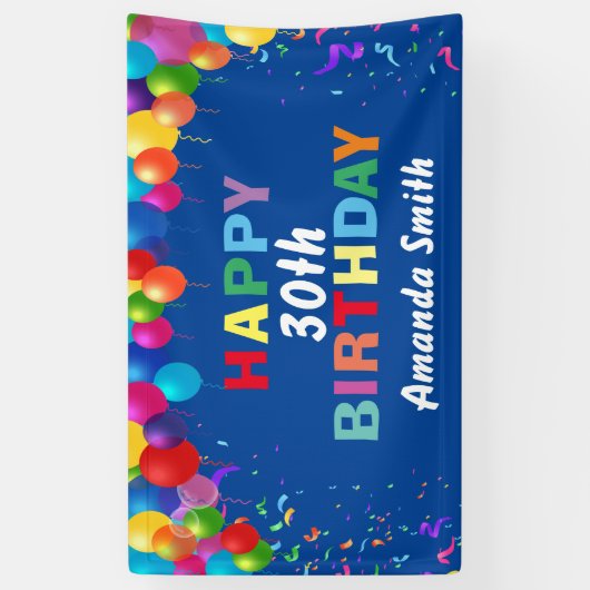 30歳の誕生日カラフル気球(青) 横断幕 (縦)