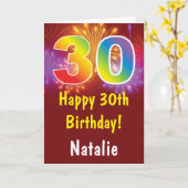 30歳の誕生日カラフル虹の花火赤 カード (黄色い花)