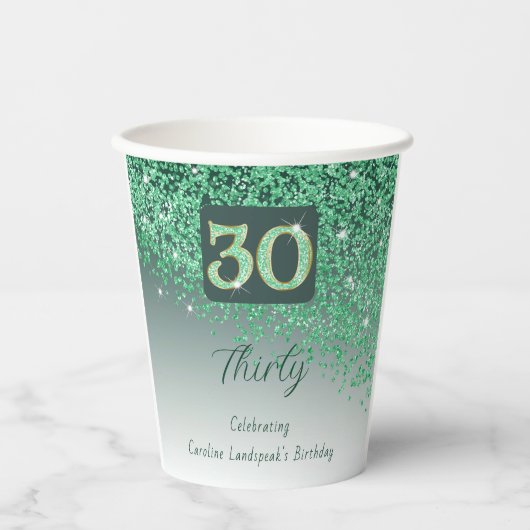 30歳の誕生日クラシー秋のグリーングリッター 紙コップ (正面)