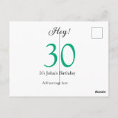 30歳の誕生日グリーン ブラック ボールド レター ネーム ポストカード (裏面)