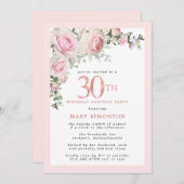 30歳の誕生日サプライズパーティーピンクローズフローラ 招待状 (正面/裏面)