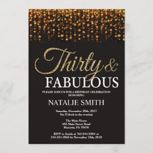 30歳の誕生日サーティー&素晴らしい金ゴールドグリッター 招待状