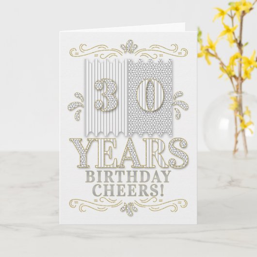 30歳の誕生日シルバーとゴールデンエレガントハウス カード (黄色い花)