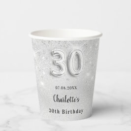 30歳の誕生日シルバーグリッターモノグラム 紙コップ