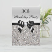 30歳の誕生日シルバーシークインブラックボウダイヤモンド 招待状 (スタンド正面)