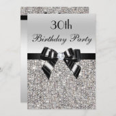 30歳の誕生日シルバーシークインブラックボウダイヤモンド 招待状 (正面/裏面)