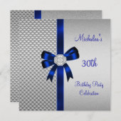 30歳の誕生日シルバータイルブルーダイヤモンドボウ 招待状 (正面/裏面)