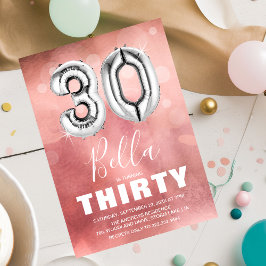 30歳の誕生日シルバーバルーン | ガーリーピンクパーティー 招待状
